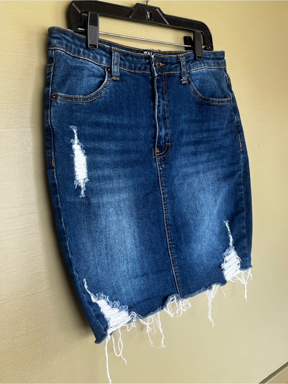 Wax Jean Raw hem Denim Mini Pencil Skirt Medium - Picture 2 of 10